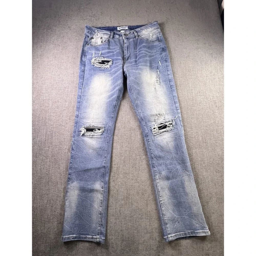 M. Society Jeans Men's 32 X 32 Distressed Straight Stretch Hip Hop Streetwear